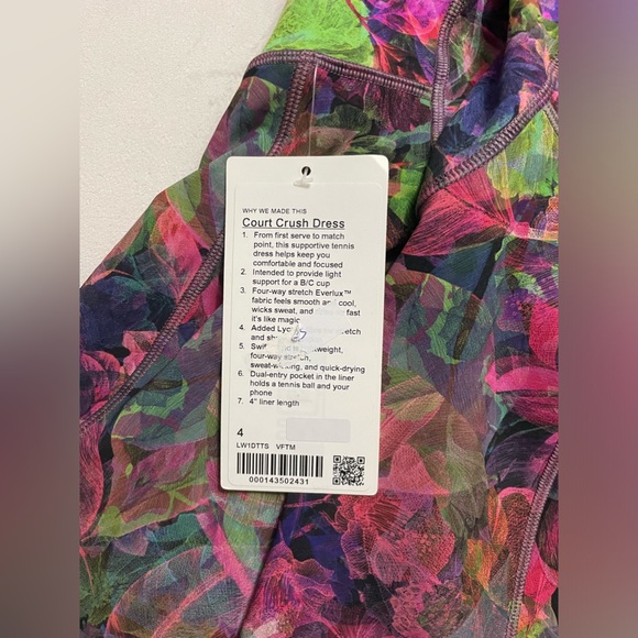 NWT Lululemon Court Crush Dress Vivid Floral Tone Multi Size 4 short under - Picture 8 of 13